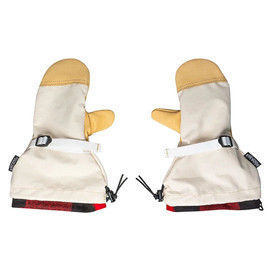 Plunge Mitts in durable cotton duck canvas and leather accents with adjustable strap and wool lining, designed by Duluth Pack for rugged outdoor use in cold weather.
