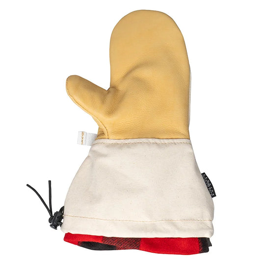 Plunge Mitts with durable leather palm and canvas cuff, featuring a red wool lining, designed for rugged outdoor use by Duluth Pack.