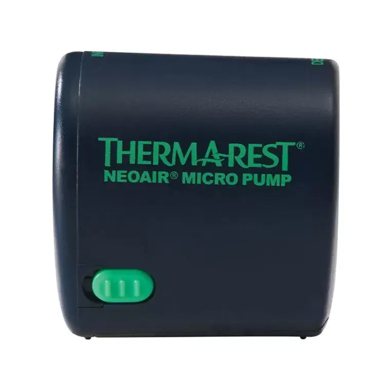 Therm-a-Rest NeoAir Micro Pump side view on a white background showing textured power switch