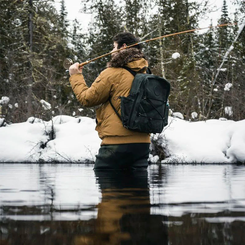 Woodsman's Pack on Model with Fishing Rod