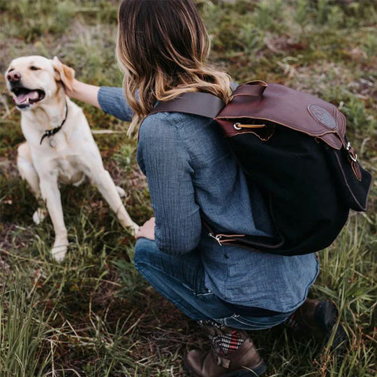 Rucksack Backpack on Model with Dog