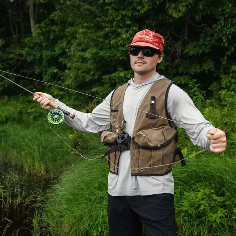 Fly Vest on a model fishing