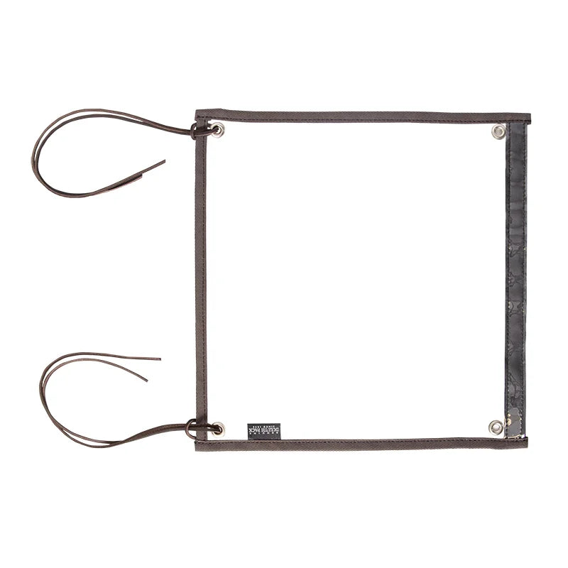 Detachable Map Case with clear vinyl window and canvas edging, featuring tie straps for attaching to canoe packs, designed for rugged outdoor use.
