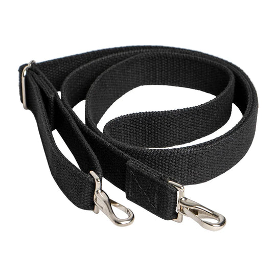 1" Cotton Web Shoulder Strap in black with metal clasps, crafted by Duluth Pack for durable, versatile outdoor gear and bag use.