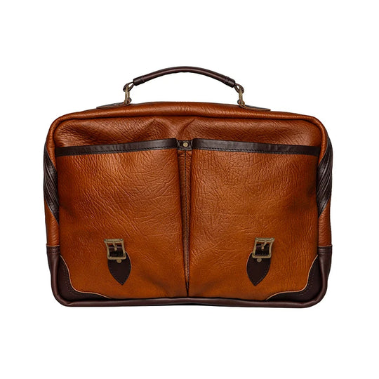 Bison Leather Entrepreneur Briefcase Brown Trim Open