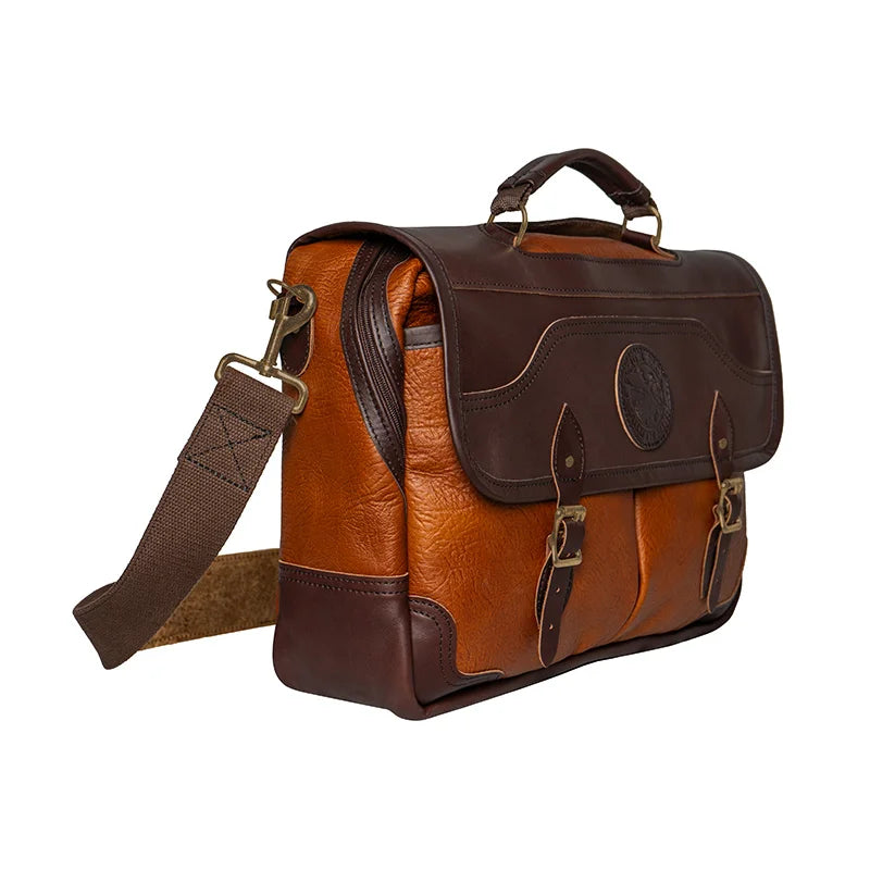 Bison Leather Entrepreneur Briefcase Brown Trim Side