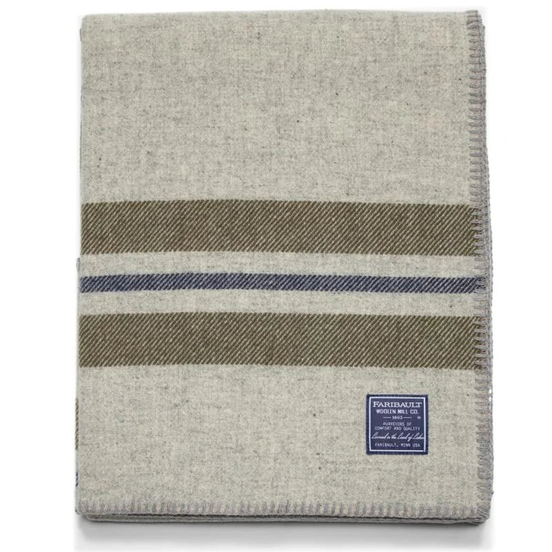 Faribault Cabin Blanket in Olive with a white background