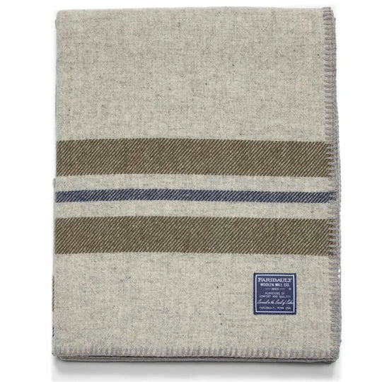 Faribault Cabin Blanket in Olive with a white background