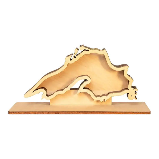 Decorative Lake Superior Agate Rock Display (empty) with wooden frame on a white background
