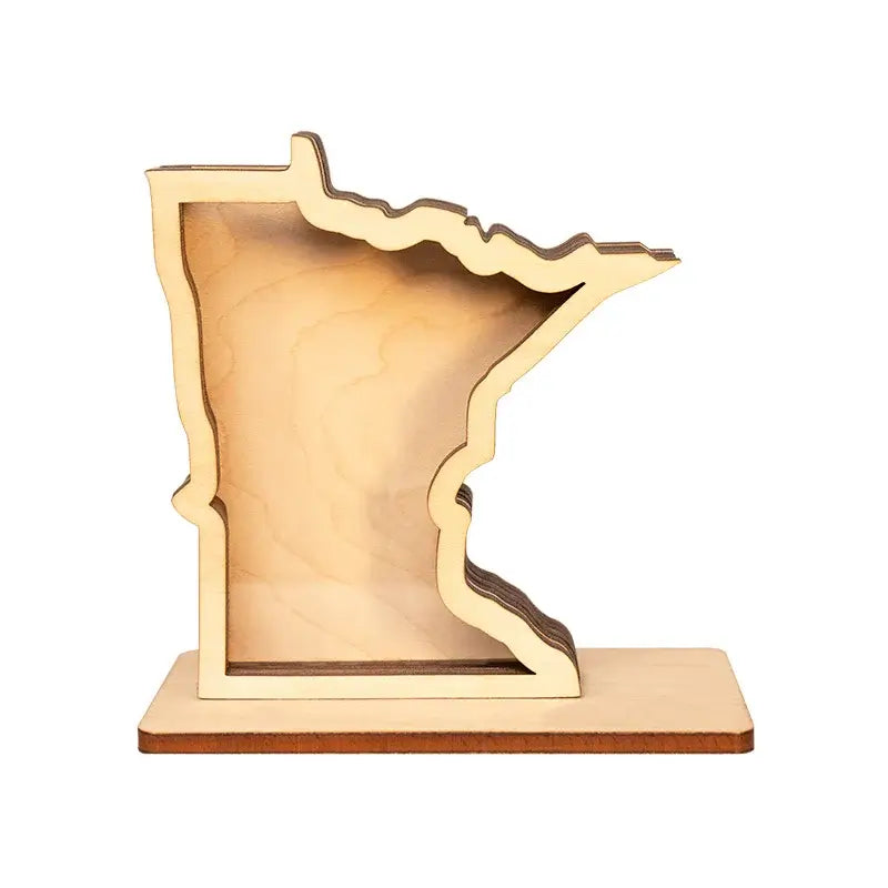 Wooden Agate Holder Box of the state of Minnesota on a white background