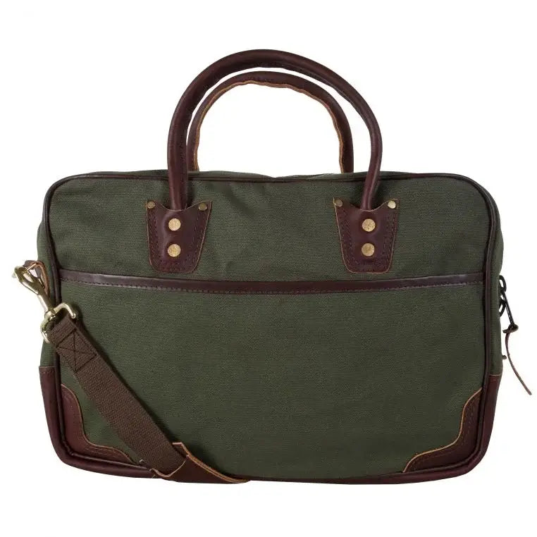 Freelance Briefcase In Olive Drab Green As Seen From The Back On A White Background