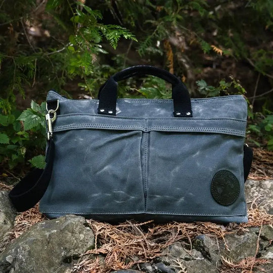 The City Briefcase In Waxed Grey In The Woods