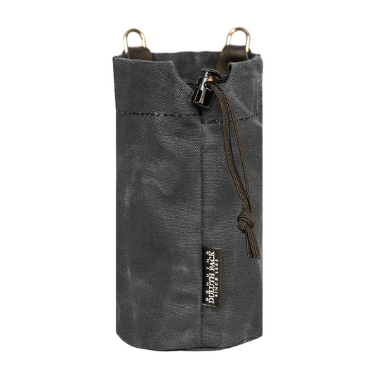 Waxed Gray Water Bottle Holder on white background