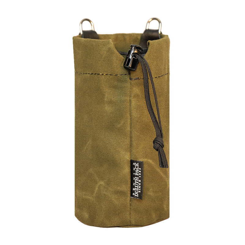 Waxed Khaki Water Bottle Holder on white background