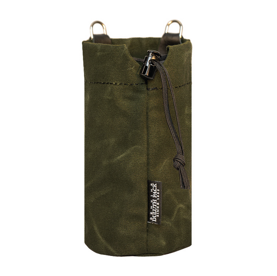 Waxed Olive Drab Water Bottle Holder on white background