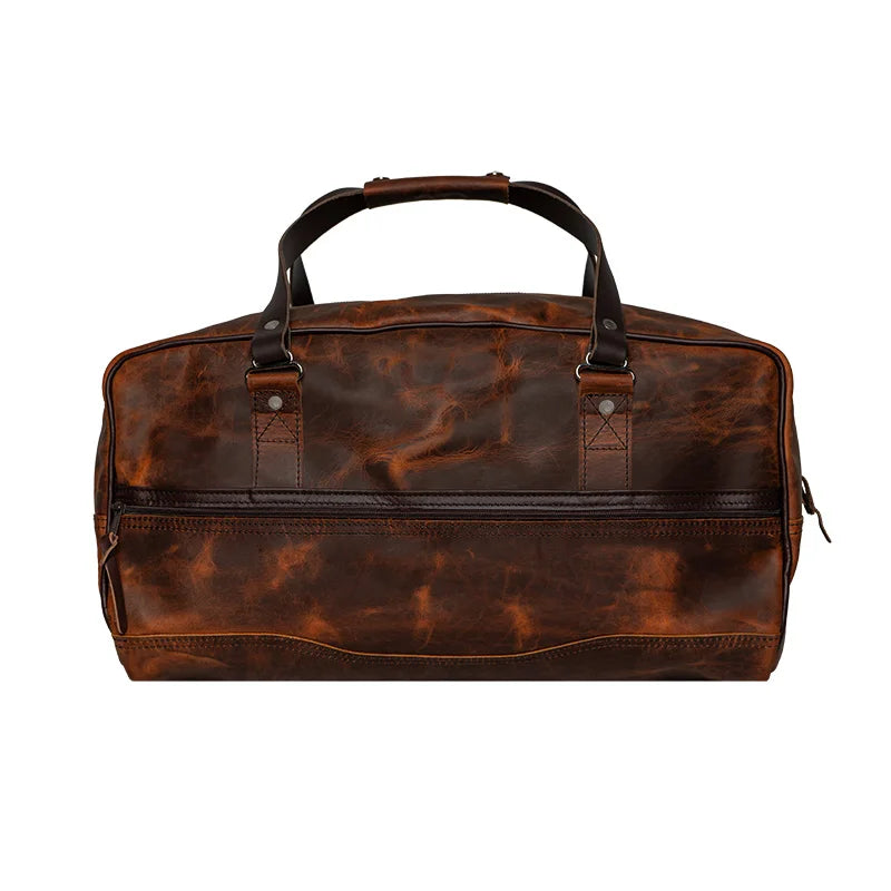 Duluth Pack Heritage Leather Weekender Duffel in the back with white background