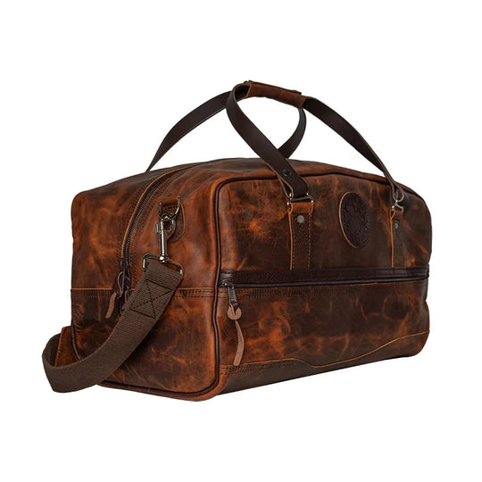 Duluth Pack Heritage Leather Weekender Duffel quarter view with white background