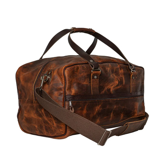 Duluth Pack Heritage Leather Weekender Duffel side profile with white background