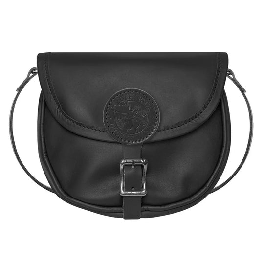 Small Leather Shell Purse in black premium leather with adjustable strap and buckling closure, designed for durable everyday use by Duluth Pack.