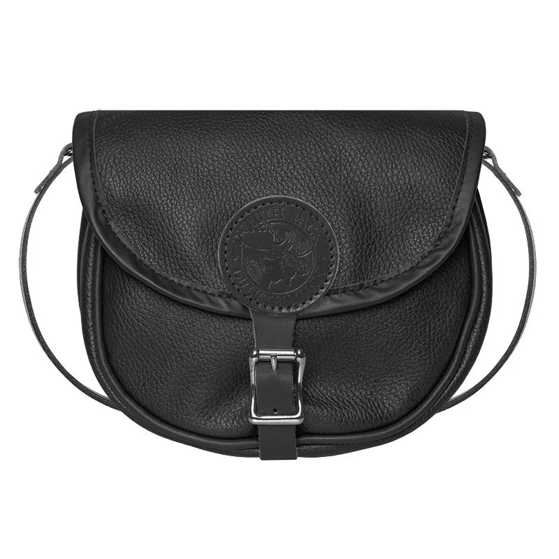 Small Leather Shell Purse in black premium leather with adjustable strap and buckling closure, showcasing craftsmanship of Duluth Pack&
