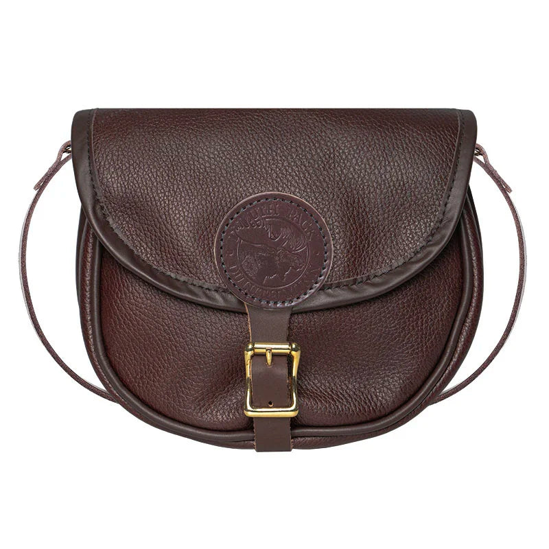 Small Leather Shell Purse in rich brown premium leather with brass buckle, showcasing trusted craftsmanship from Duluth Pack for durable outdoor use.