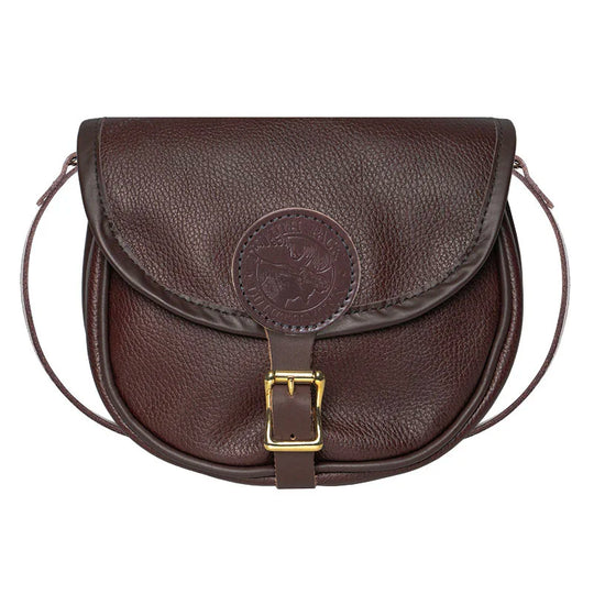 Small Leather Shell Purse in rich brown premium leather with brass buckle, showcasing trusted craftsmanship from Duluth Pack for durable outdoor use.