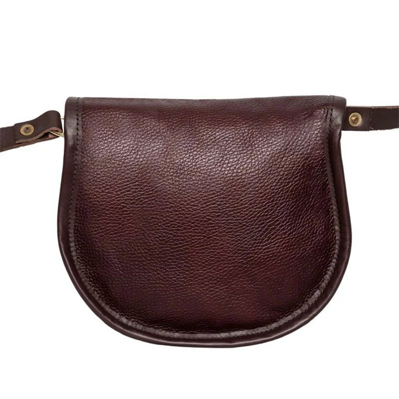 Small Leather Shell Purse in rich brown premium leather with adjustable strap and antique brass hardware, crafted by Duluth Pack for durable outdoor use.