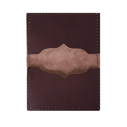 Business Card Holder in premium brown leather with embossed logo and dual easy-access pockets, crafted by Duluth Pack for rugged outdoor use.