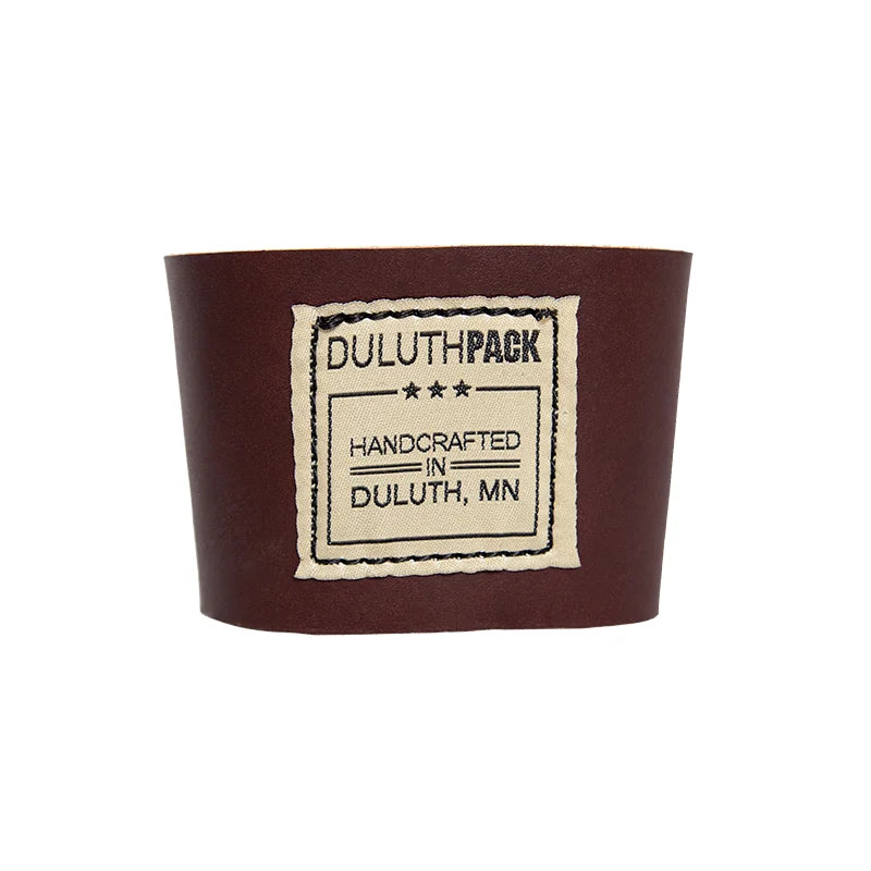 Leather Pint Glass Sleeve in premium American bison leather, handcrafted by Duluth Pack, designed for durable, comfortable outdoor use.