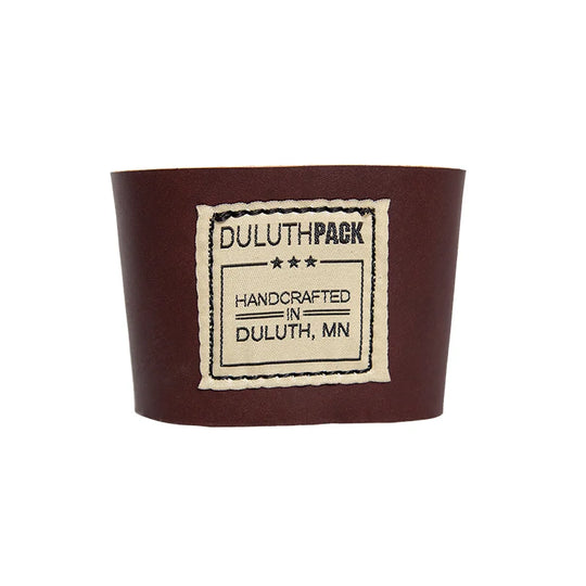 Leather Pint Glass Sleeve in premium American bison leather, handcrafted by Duluth Pack, designed for durable, comfortable outdoor use.