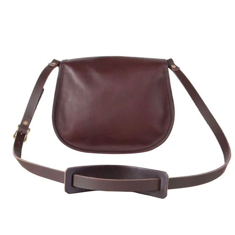 Medium Leather Shell Purse in rich brown premium leather, featuring an adjustable strap and handcrafted durability, ideal for outdoor use by Duluth Pack.