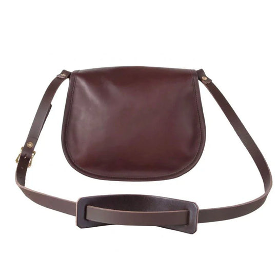Medium Leather Shell Purse in rich brown premium leather, featuring an adjustable strap and handcrafted durability, ideal for outdoor use by Duluth Pack.