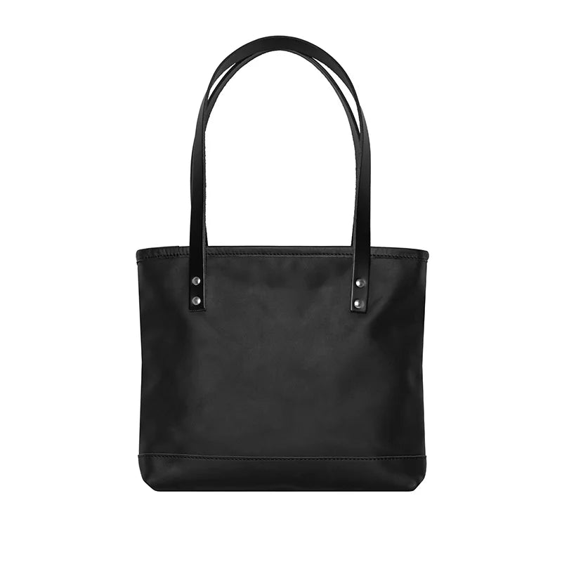 Superior Series Leather Lakewalk Tote in black leather with riveted handles, designed for durable everyday carry by Duluth Pack.