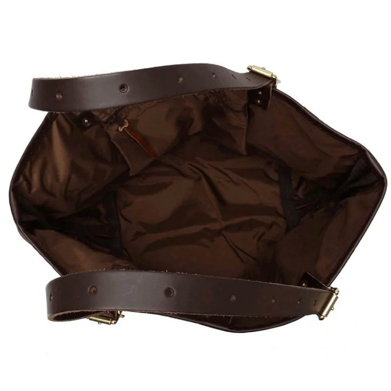 Leather Market Tote with premium USA leather handles and spacious interior, showcasing durable craftsmanship ideal for rugged outdoor use and everyday carry.