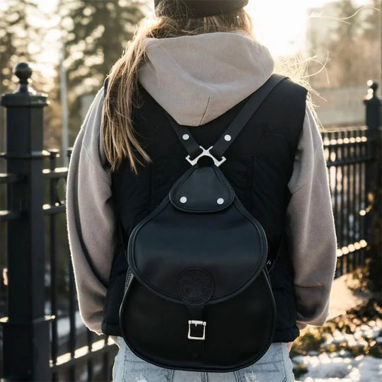 Leather Lady Slipper Pack on Model in Golden Hour