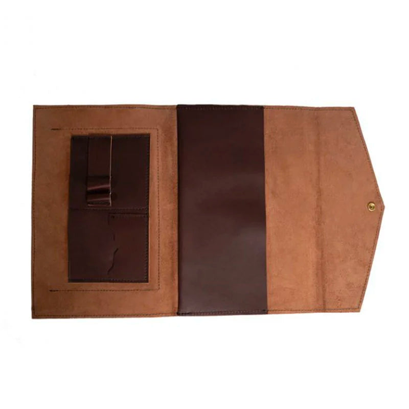 Leather Business Portfolio Open with Pockets