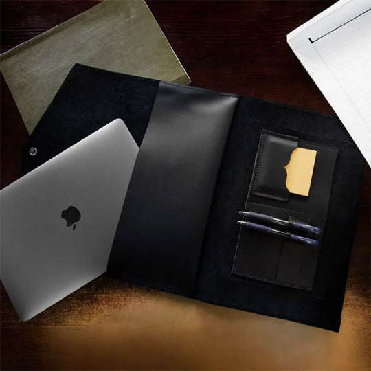 Leather Business Portfolio with Macbook