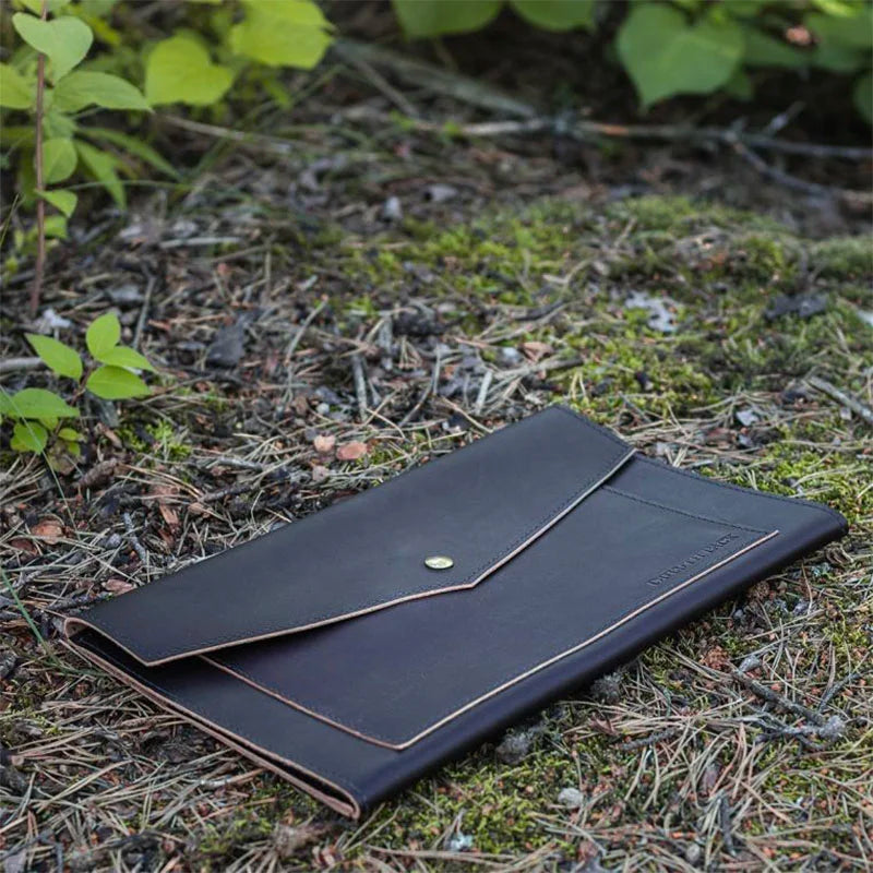 Leather Business Portfolio with Leaves