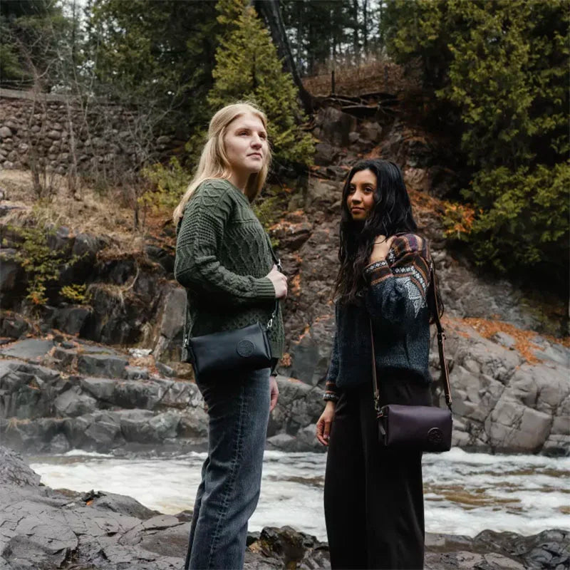 Leather Riverwalk Purse on Two Women Standing Next to River