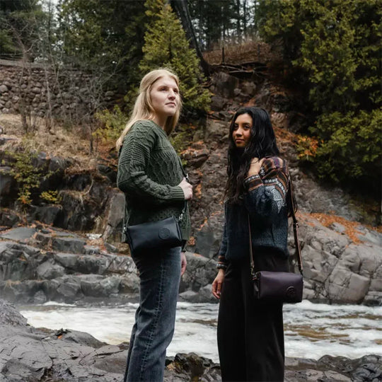 Leather Riverwalk Purse on Two Women Standing Next to River