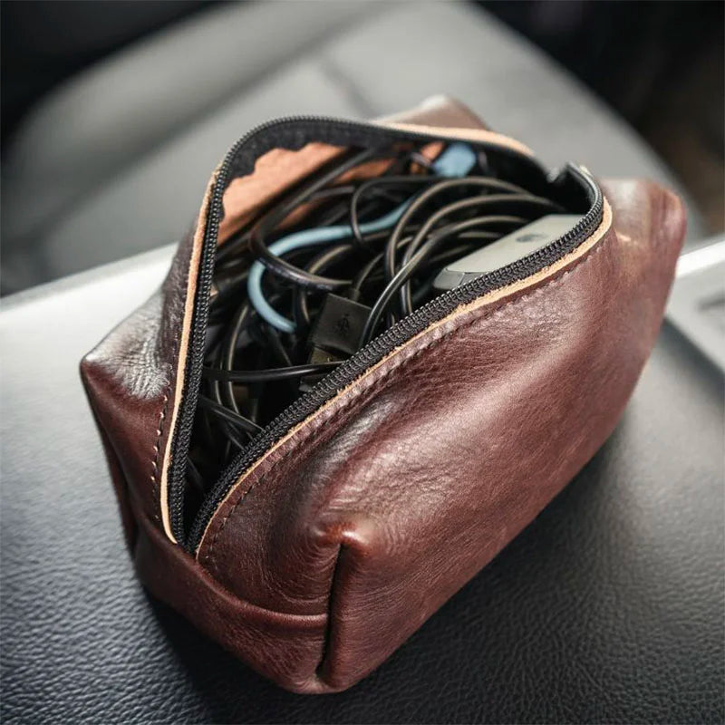 Leather Travel Kit Bag with Cords