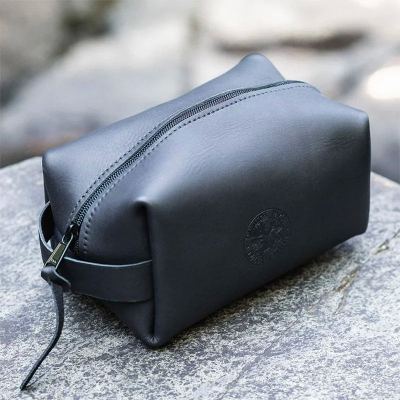 Leather Travel Kit Bag on Rock