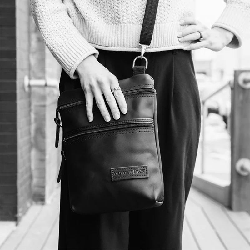 Superior Series Leather Traverse Crossbody Black and White on Model