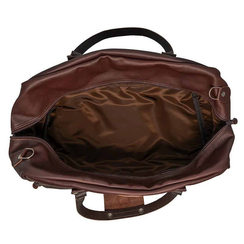 Leather Weekender Duffel Open