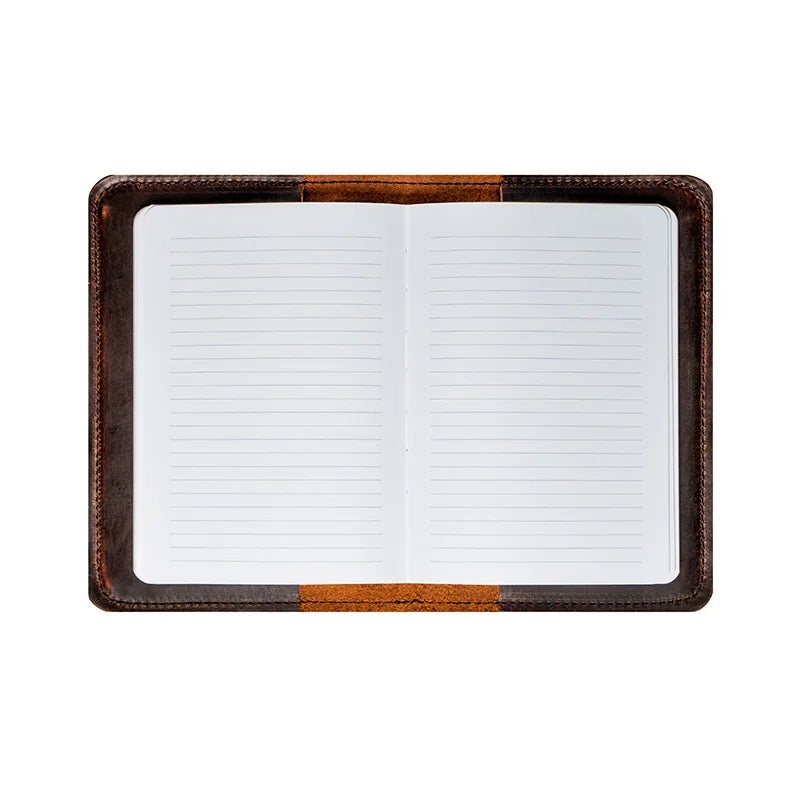 Heritage Leather Field Journal inside with notebook with a white background