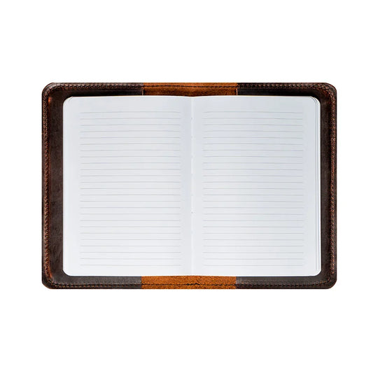 Heritage Leather Field Journal inside with notebook with a white background