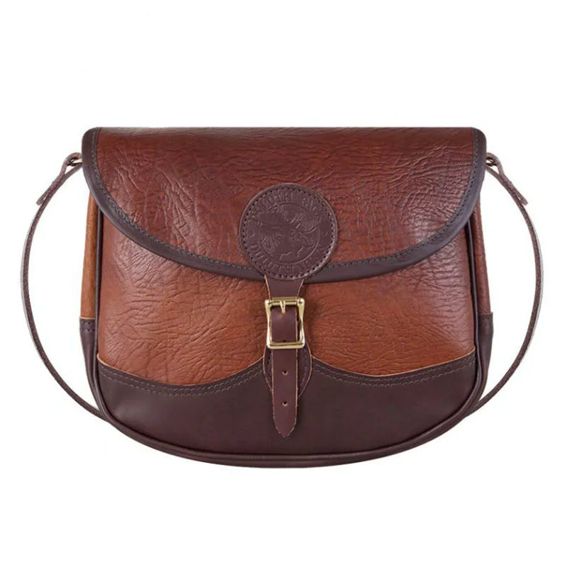 Bison Leather Medium Shell Purse with Brown Trim