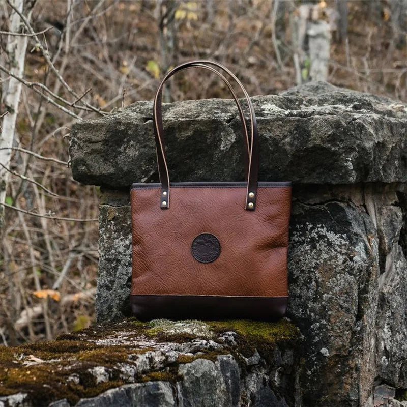 Bison Leather Lakewalk Tote on Stone Ledge