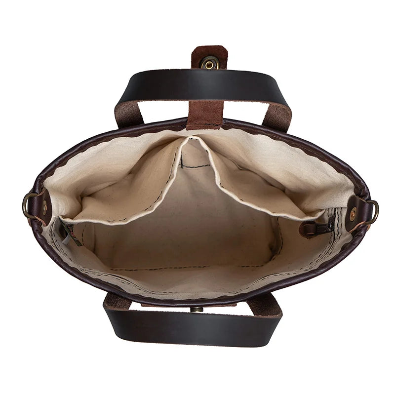 Bison Leather Honeyberry Tote open pockets