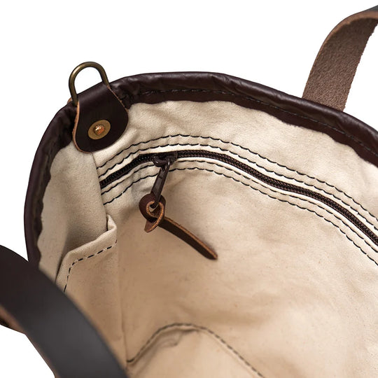 Bison Leather Honeyberry Tote inside zipper